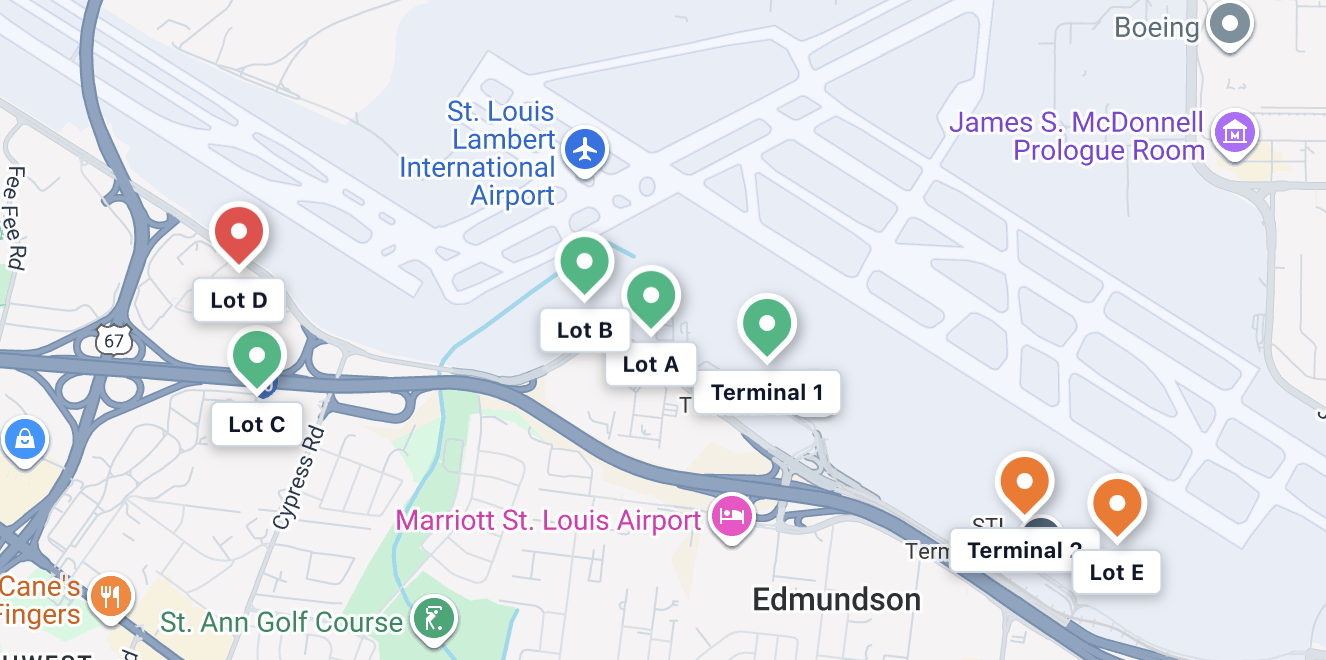 Map of Super Park parking lots at STL Airport