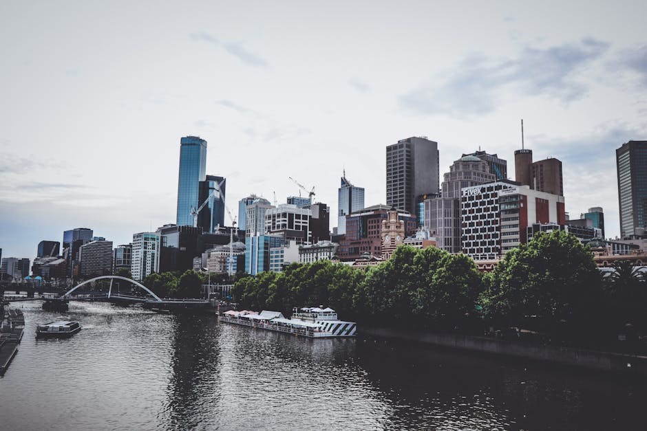 Riverside cityscape and skyline