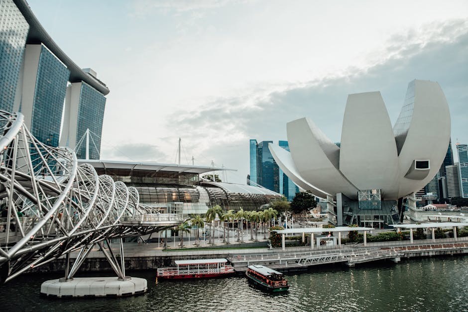 Riverside cityscape and skyline