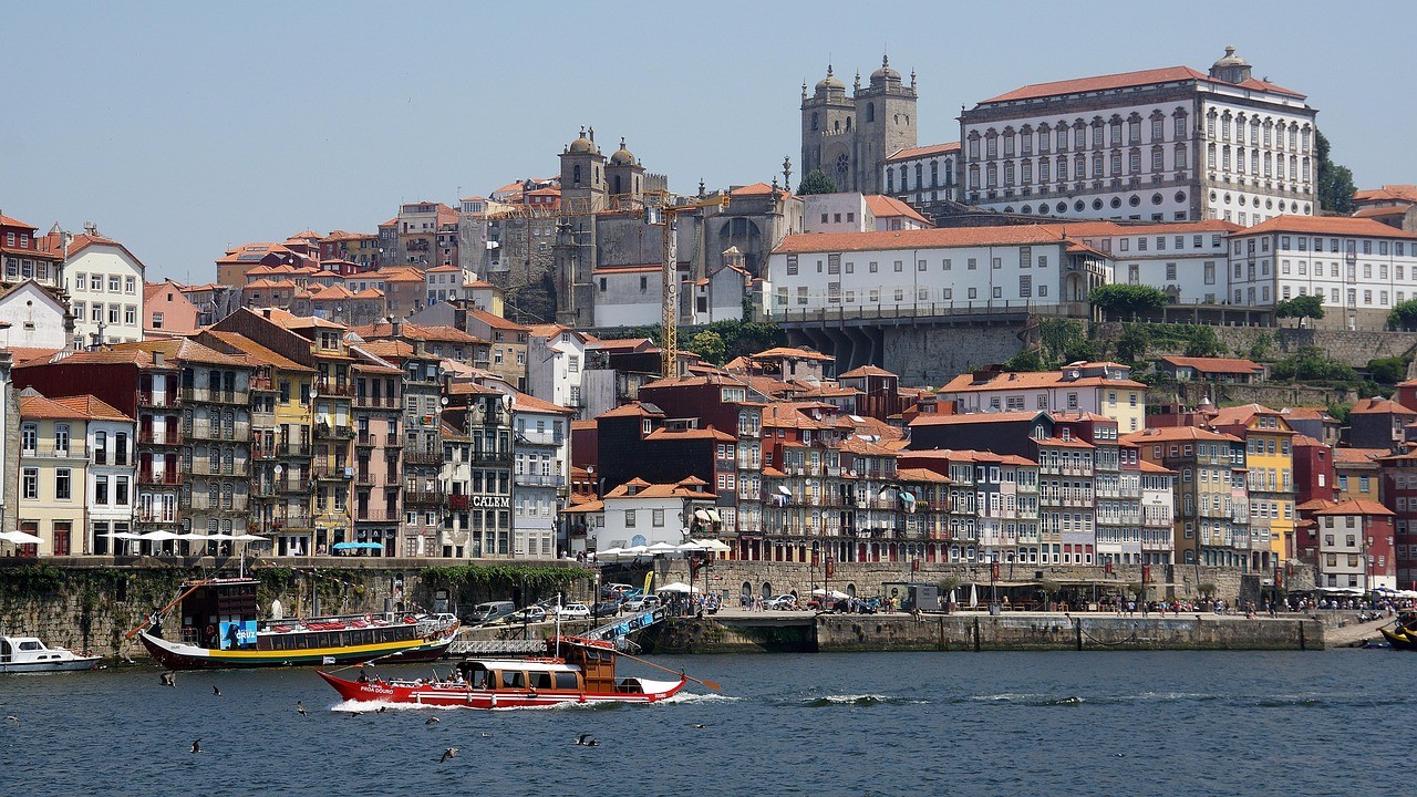 Riverside cityscape and skyline